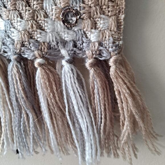 Calvin Klein Beige Tan & Olive Green Basket Weave Chunky Knit Scarf - 23" x 75" - Picture 10 of 13